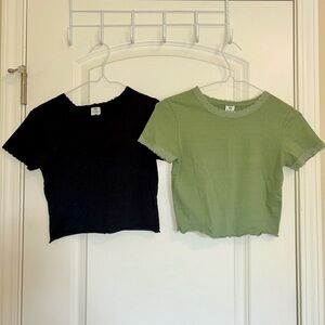 Zine Clothing Black and Green Short Sleeve cropped Tees with lace trip
